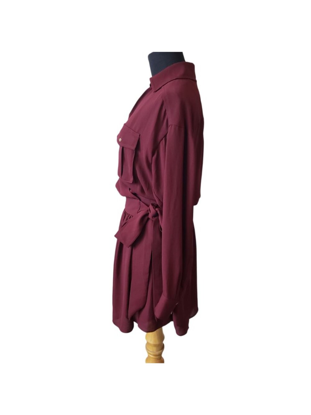 Ramy Brook Burgundy Long Sleeve Mini Wrap Dress Fall Red Wine Shirt Dress - Picture 12 of 13